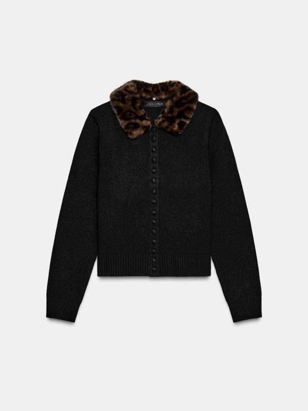 Zara Women's Black Button-Front Sweater Jacket with Brown Faux-Fur Collar - Picture 2 of 4